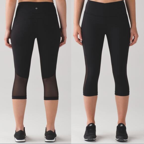 Lululemon | Black Gear Up Crop 17” Mesh Panel Workout Athleisure Leggings - Picture 1 of 16